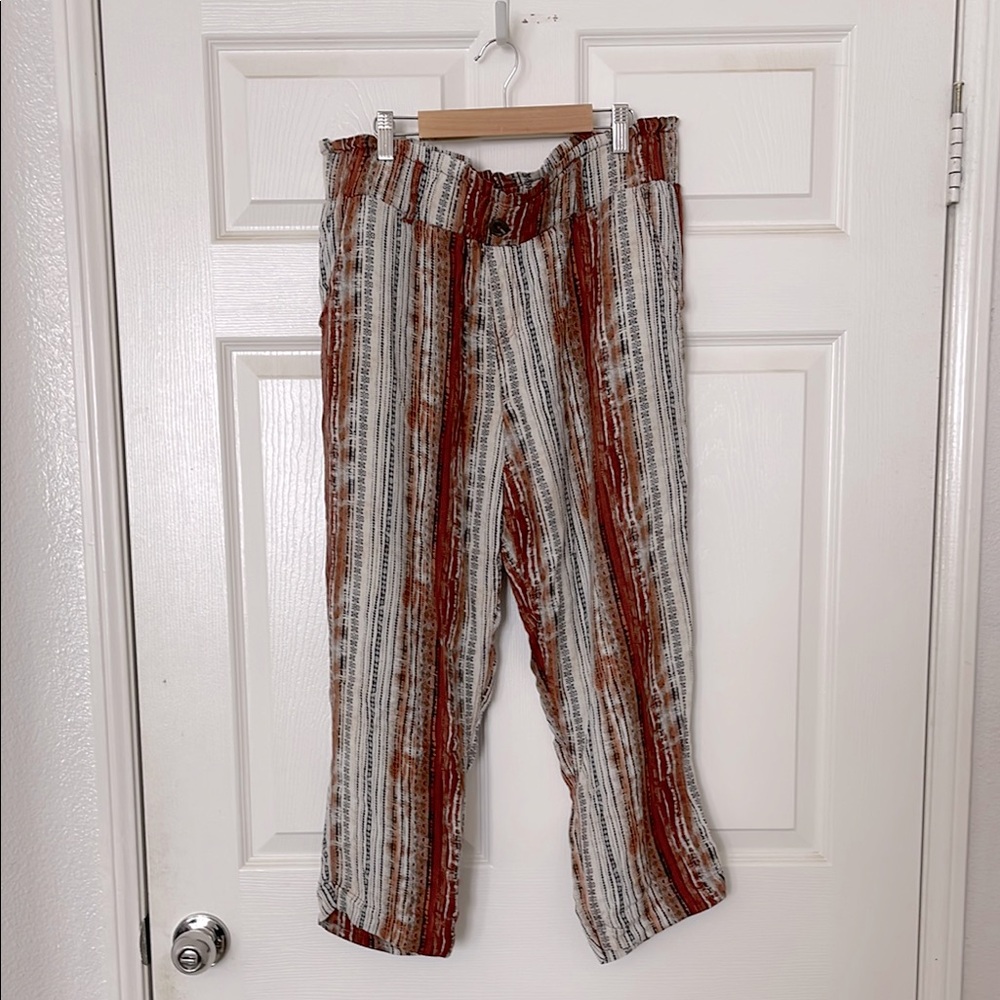 Rewash Striped Rust and White Paperbag Waist Pants